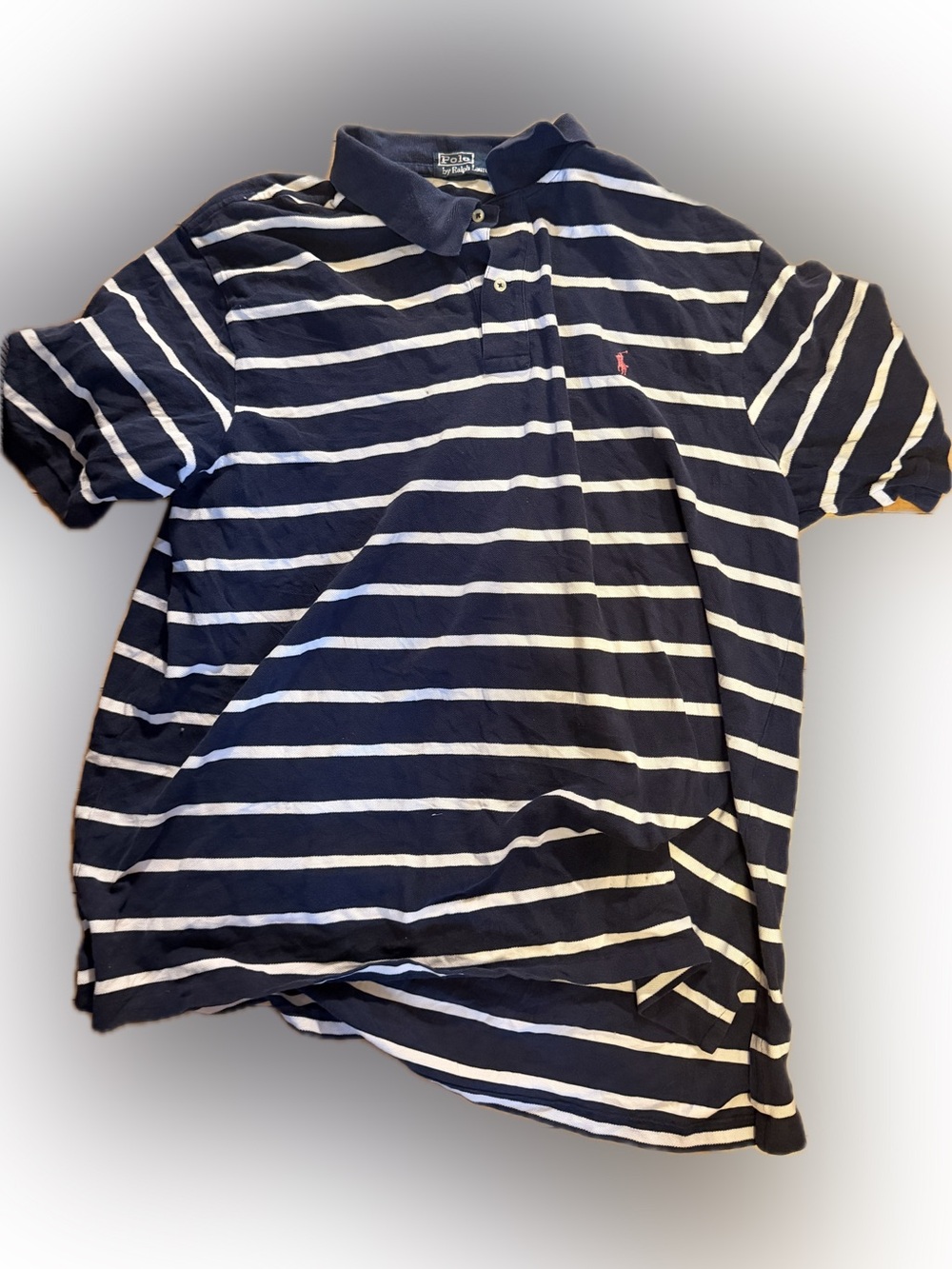 Ralph Lauren Navy & White Stripe Polo with Pink Pony 2XLT